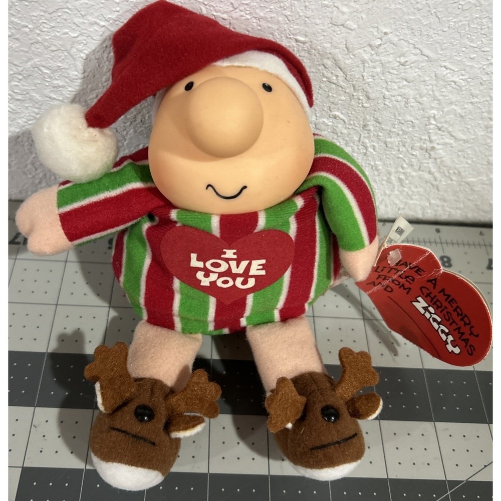 Vintage 1991 Ziggy Doll Plush Toy I Love You Christmas Santa Holidays With TAGS
